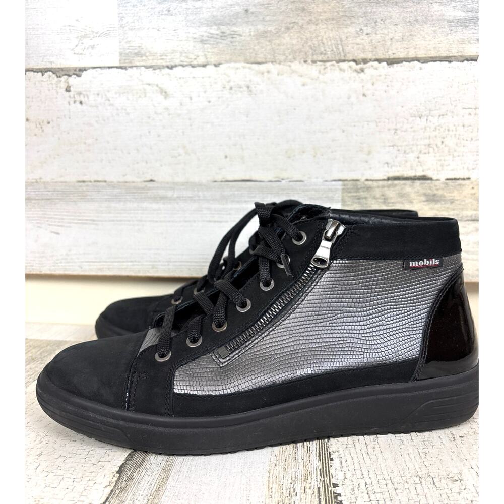 Mephisto Women’s 9 Black Silver Lolita Mobiles Lace Up Leather High Top Sneaker